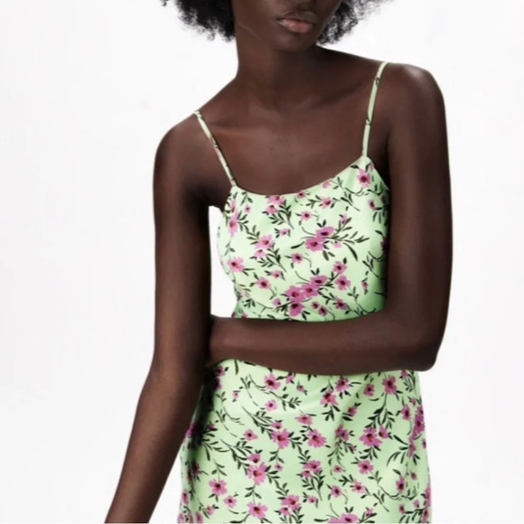 ZARA Green/Pink Floral Mini Dress Size Medium‎ - Picture 3 of 8